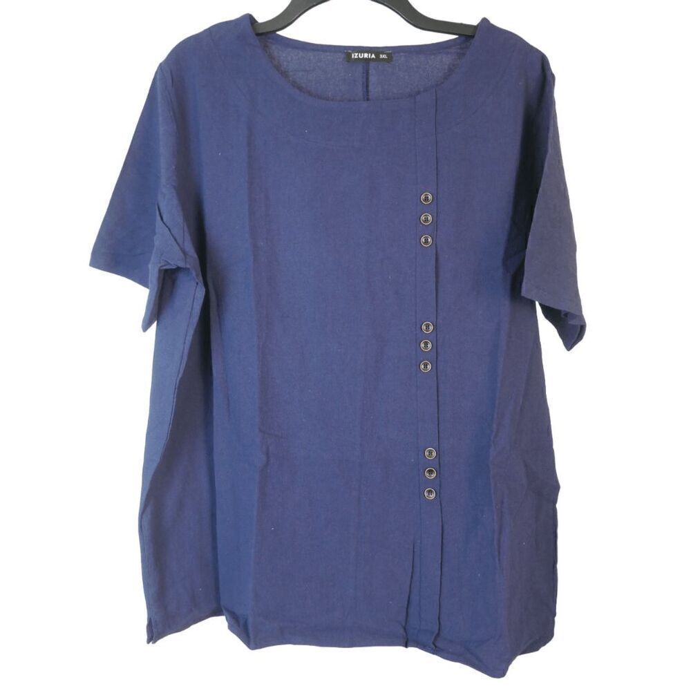 Women's Cotton Blend Button Accent Short Sleeve Top 3XL